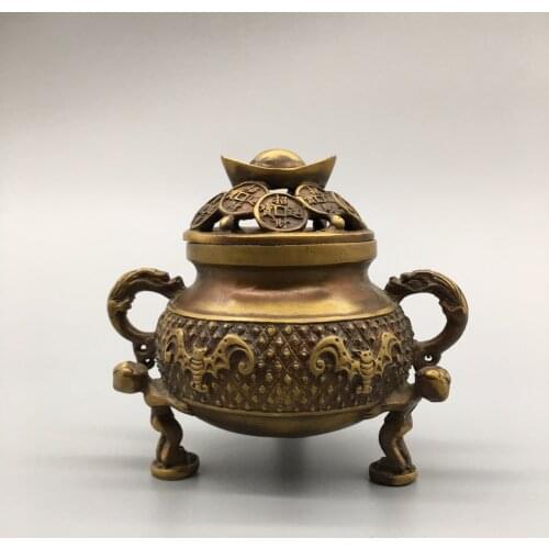 China Collect Copper Sculpture Bring In Wealth And Treasure SandalWood Incense Burner Metal Crafts Home Decoration