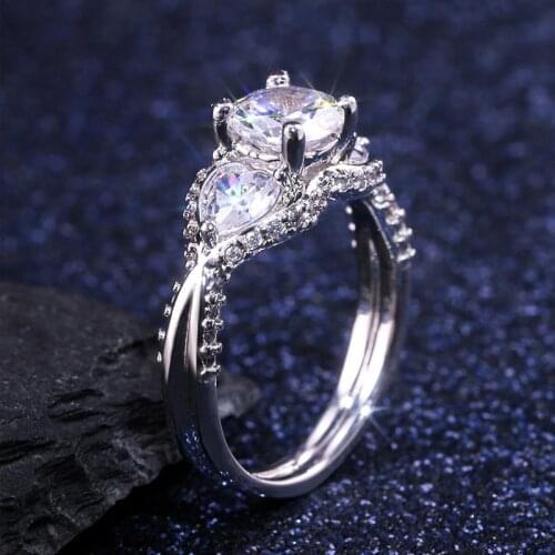 JK Classic Wedding Finger Rings For Women Three Dazzling Cubic Zircon Stone Engagement Female Ring Factory Direct Selling
