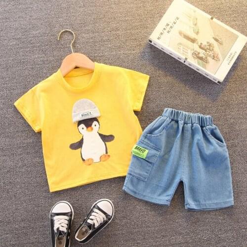 New Baby Boys Clothing Sets Fashion Summer Cute Cartoon T-Shirt + Denim Shorts Kids Girls Clothes Suits Children Cotton Sets