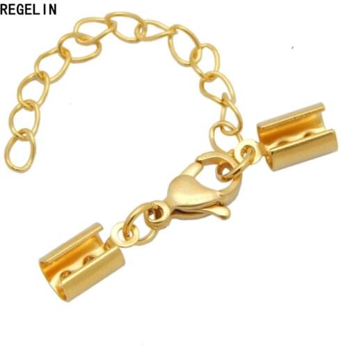 REGELIN Stainless Steel End Caps Lobster Clasps Jump Ring Connector 5pcs Fit Round Leather Cord DIY Bracelet Jewelry Accessories