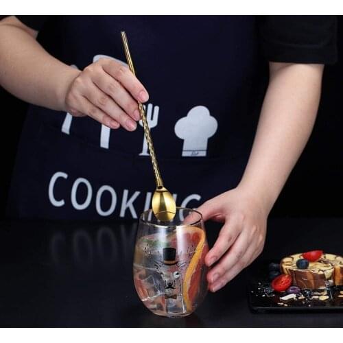 Iced Tea Spoon with Straw Handle for Drinking Plating Bar Spork Spoon for Cocktail Ice Cream Mixing and Stirring