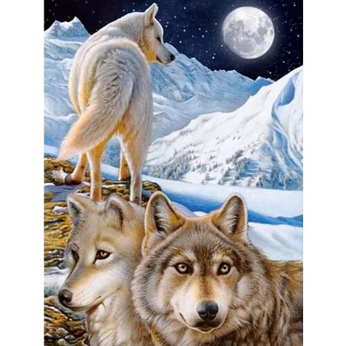 Moon and Wolf Diamond Painting Animal Round Full Drill Nouveaute DIY Mosaic Embroidery 5D Cross Stitch Home Decor Snow Mountain