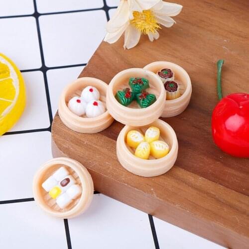 5PCS 1:12 Scale Dollhouse Miniatures Chinese Dim Sum Mini Play doll Food Miniature Kitchen accessories for doll toys