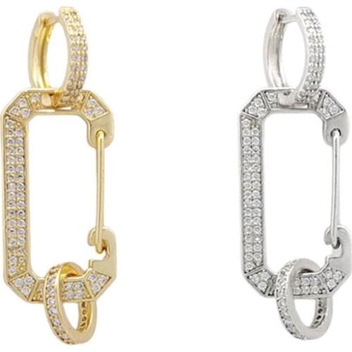 2021 Gold Silver Color Giltter White Stone Jewelry Rectangle Golden Earrings for Women CZ Cubic ZircomCrystal Earing Hoops