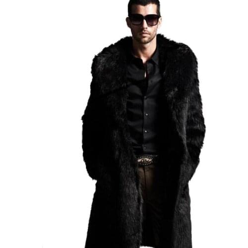 New 2018 winter men faux fur coat Black long section fashion winter warm fur coats Rabbit Turn-down Collar trends fur jacket