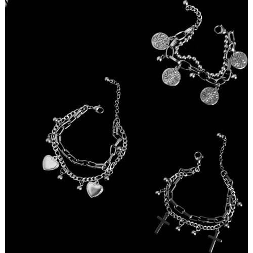 2021 New Vintage Fashion Love Cross Bear Pendant Bracelets for Women Temperament Simple Metal Bracelet Female Bracelet Gifts