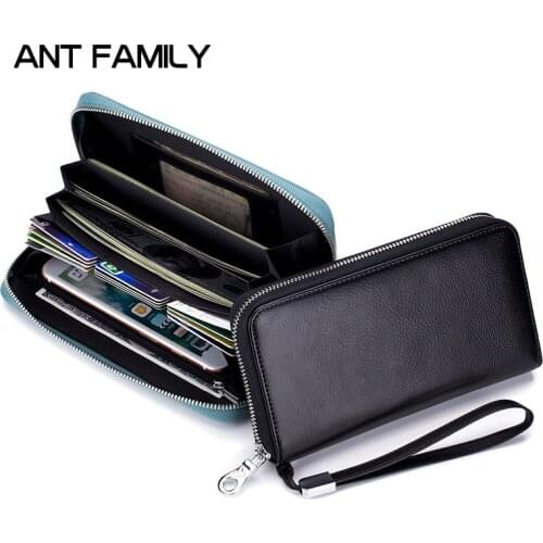 New Men Genuine Leather Wallet Women Long Cellphone Wallet Male Zipper Clutch Money Purse Large Capacity Big Card Holder