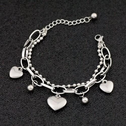New style bracelet personalized stainless steel peach heart bracelet popular titanium steel bracelet Double Love Chain Bracelet