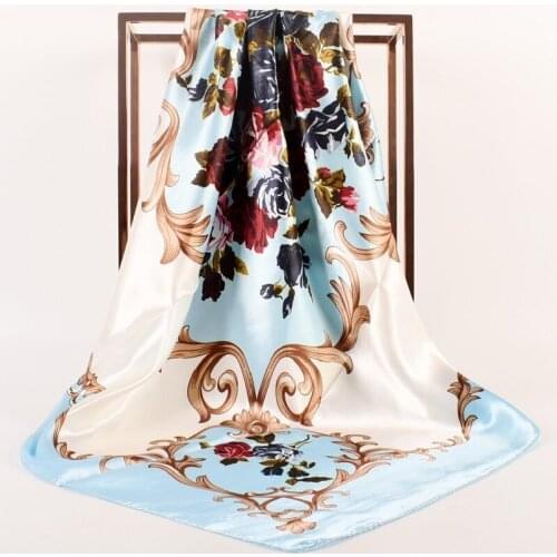 Wholesale 2 fashionable and beautiful floral satin scarf 90CM square scarf artificial silk ladies elegant shawl scarf new style