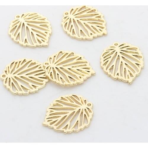 22mm 10pcs/lot Fashion Zinc Alloy Charms Pendant Gold Hollow Leaves Shape Charms for DIY Jewelry Making Finding Accessories