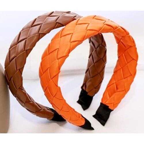 Handmade Weaving PU Leather Wide Headband for Women Autumn/Winter Headdress Adults Outdoor Head Band Women Hair Accessories Hoop