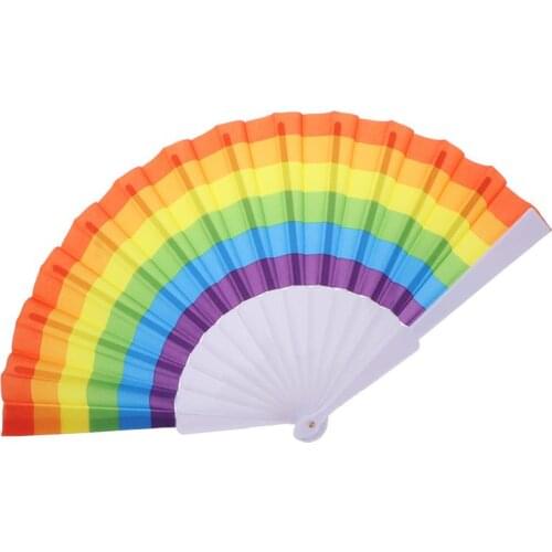 23CM Rainbow Folding Fan Rainbow Fan Lovers Fan Durable Fabric LGBTQ Gift Folding Fan Gay Wedding Decors Fan