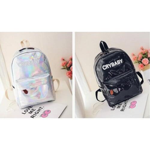 1 piece hologram backpack laser daypack girl school bag female silver pu leather holographic bag mochila schoolbag