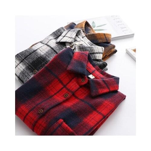 Woolen Shirt Women Wear Loose Casual Tops Literary Tan Lattice Shirts Ladies Single-breasted Lapel Top Crops The New Spring 2021