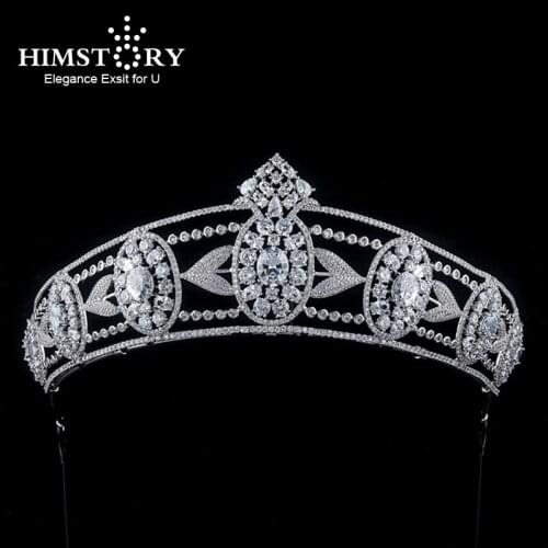 Himstory Gorgeous Princess Cubic Zircon Tiaras Crown Bridal Hair Jewelry Wedding Hair Accessories Queen Pageant Headband