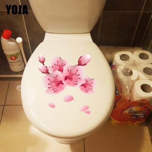 YOJA 22.2*22.6CM Pink Flower Petals Living Room Wall Sticker Creative WC Toilet Decoration T1-0440
