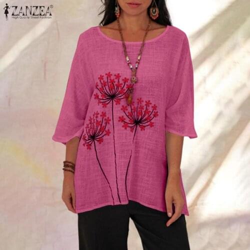 Plus Size Womens Floral Blouse ZANZEA 2021 Kaftan Printed Tops Casual 3/4 Sleeve Blusas Female O neck Summer Tunic Chemise 5XL