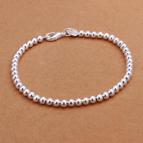 Womens Silver Plated Fashion Jewelry Charms 4mm Ball Slim Bracelet for Daily use A33Q