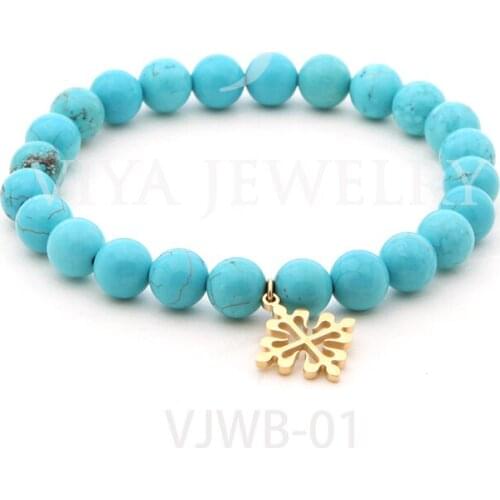 Custom Colorful Ges Beads Elastic Bracelets With PP Cross Charms Fashion Natural Teal Beads Strand Bracelet For Women Best Gift