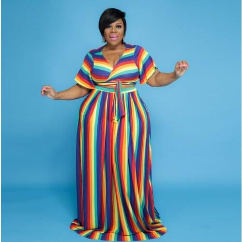 Two Piece Set Skirts Sets Plus Size Clothing Women Wholesale Striped Print Elastic Waist Holiday Maxi Skirt Dropshipping M-5XL