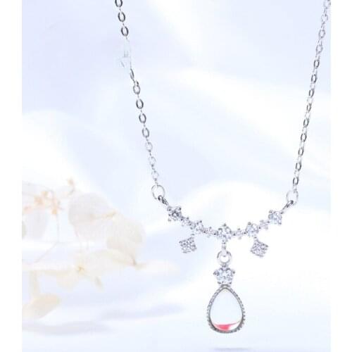 S925 Silver Moonstone Necklace womens fashion jewelry Water Drop Pendant Long sweater chain