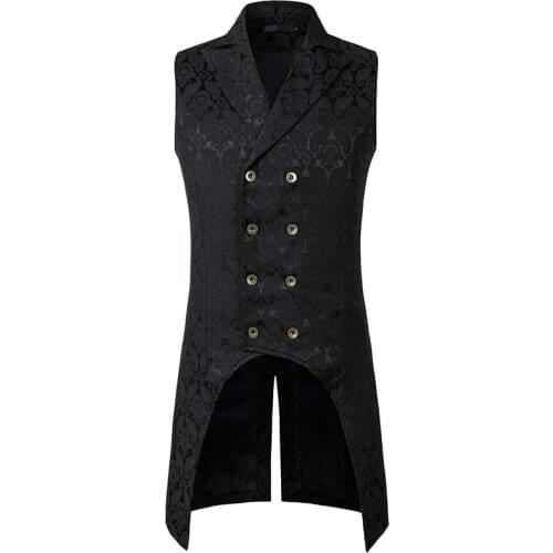 TPSAADE 2020 Mens Gothic Steampunk Vest Double Breasted Sleeveless Jacquard Tailcoat Medieval Victorian Cosplay Suit Vest