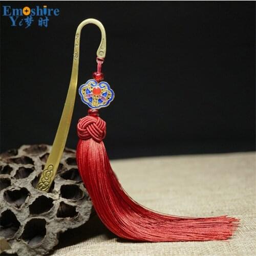 Custom Logo Gold Color Bookmark Lettering Chinese Style Creative Gift Original Red Tassel Lettering Bookmark for Students M175