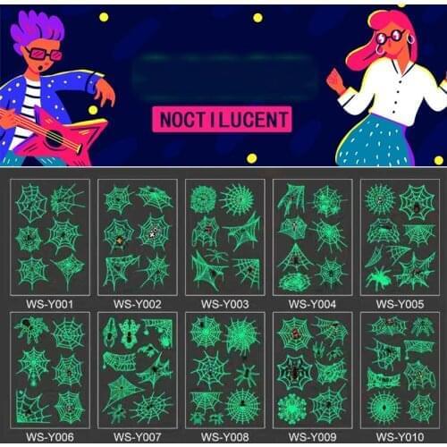 10 kinds Spider cobweb Luminous Tattoo Sticker Halloween Party Temporary Body Sticker Disposable Waterproof tatouage temporaire