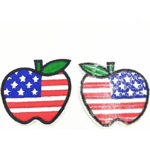 100pcs Wholesale Embroidered Iron On Fruit Apple Patches For Clothing Embroidery Appliques USA Flag Sticker