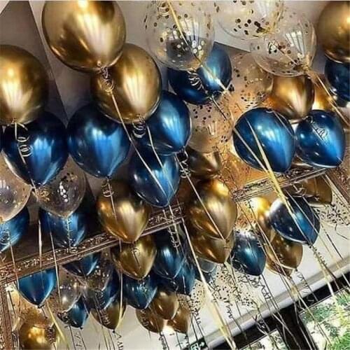 18pcs Golden Blue Metallic Confetti Latex Balloons Birthday Party Decorations kids Boy Adult Man Supplies 16 18 21st 30 40 50