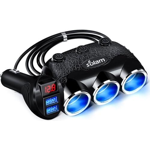 3.1A Car USB Charger 3 Socket Cigarette Lighter Splitter 2 USB Port 3.1A Outoput Car Charger Adapter 12V 24V 120W Power Outlet