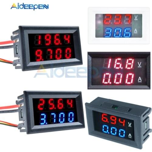 DC 100V 200V 10A 50A 0.28" Mini Digital Voltmeter Ammeter 4 Bit 5 Wires Voltage Current Meter Tester Blue Red Dual LED Display