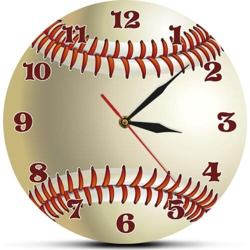 Baseball Shape Decorative Wall Clock Baseball Player Modern Printed Acrylic Wall Watch Sports Museum Decoration