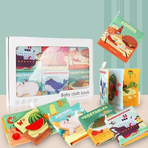 Baby Cloth Books Toy 3-12Month 6 PCS Soft Baby Cloth Book Early Education Toys Activity Learn Book for Toddler Infants