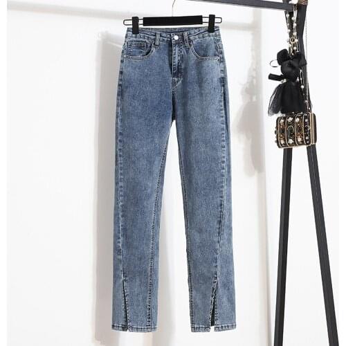 Plus size Jeans Women Female Fashion Split Denim Pants Blue Trousers Stretch Pencil Pants For Women Casual Streetwear Jeans