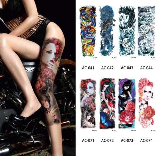 Black Large Lion Flower Fake Tattoo Sticker For Women Men Rose Peony Temporary Tattoos DIY Water Transfer Tattoos Girls