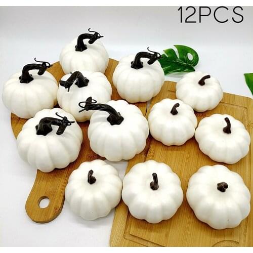12PCS Artificial White Halloween Pumpkins DIY Fake Foam Pumpkins Fruits Ornament Party Decoration For Kindergarten Family Bar