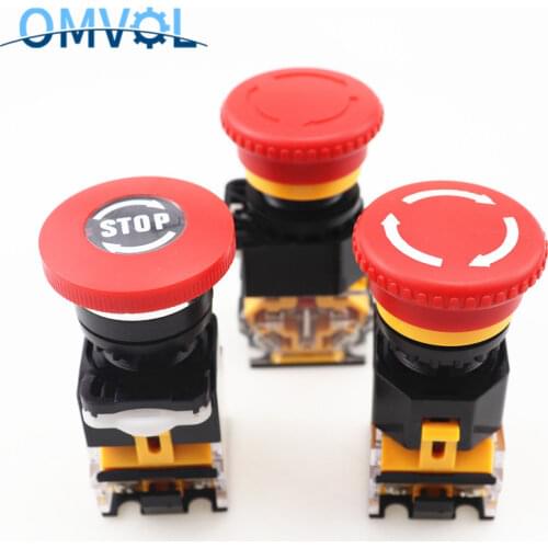 22mm emergency stop switch button mushroom head self-locking button LA38-11ZS 1NO 1NC
