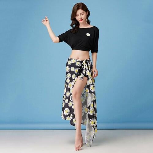 Belly Dance Suit Round Neck Top Split Long Skirt Performance Clothes Set Female Elegant Profession Competition Clothing