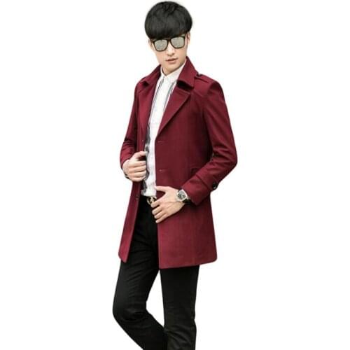 Red casual woolen coat men trench coats korean long sleeves overcoat mens cashmere coat casaco masculino inverno erkek england