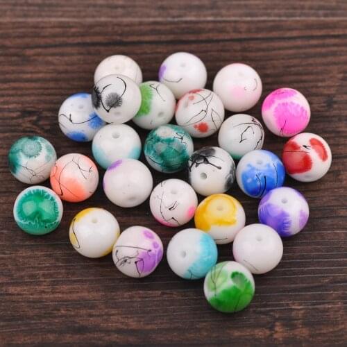 10mm 12mm Spots Patterns Round Opaque Glass Loose Beads for Jewelry Making DIY Crafts Findings