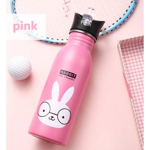 Cute Children Outdoor Portable Water Bottle Stainless Steel Water Bottle Animal Model Cup Cold Drink Bottle With Straw Practical
