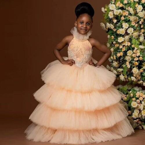 Layered Tulle Flower Girls Dresses Ruffles Puffy Kids Pageant Gown Custom Made Tier Child Pageant Skirts