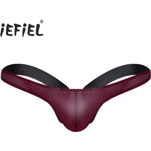IEFiEL Mens Lingerie Gay Sexy Panties Bulge Pouch Stretchy Open Back Jockstraps Bikini Thong Male Underwears Underpants