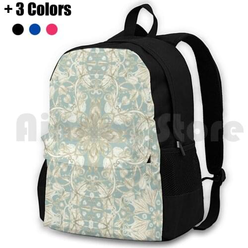 Soft Sage & Cream Hand Drawn Floral Pattern Outdoor Hiking Backpack Riding Climbing Sports Bag Sage Green Pastel Cream Floral