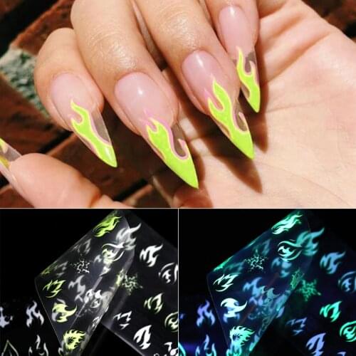 10pcs Luminous Fire Butterfly Nail Foil Set Nail Art Transfer Sticker Decals Yellow Blue Transfer Slider Paper Decoration