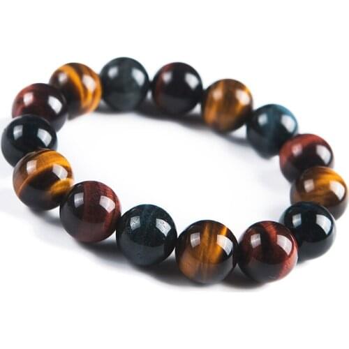 2018 Newly Natural Colorful Tigers Eye Gems Stone Round Beads Healing Bracelet 14mm Fashion Stone Bracelet For Men Women