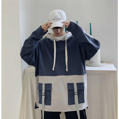 New Mens Hoodies Kpop Style Streetwear Pockets Sweatshirts Men Casual Harajuku Men Clothing Pullover Loose Hoodies Men 2021