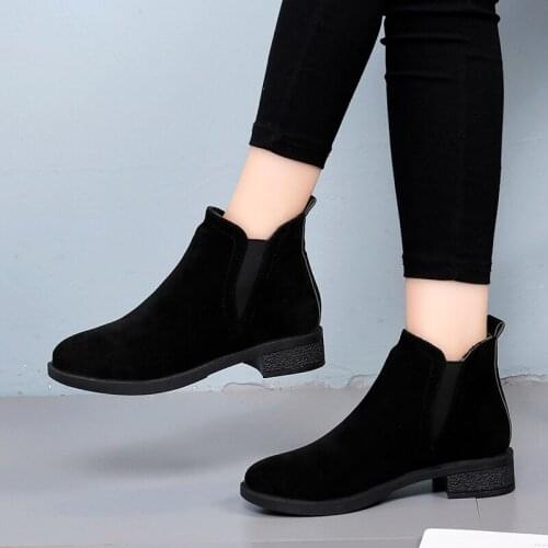 New Vogue Women Boots Flock Slip on Plus Size Winter Boots Women Shoes Woman Solid Black Short Ankle Boots Botas Mujer Booties