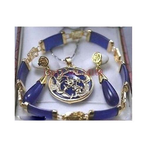 New Style Hot sale*** Beautiful purple jade Dragon Pendant Necklace Earrings Bracelet Set Fashion Wedding Party Jewellery